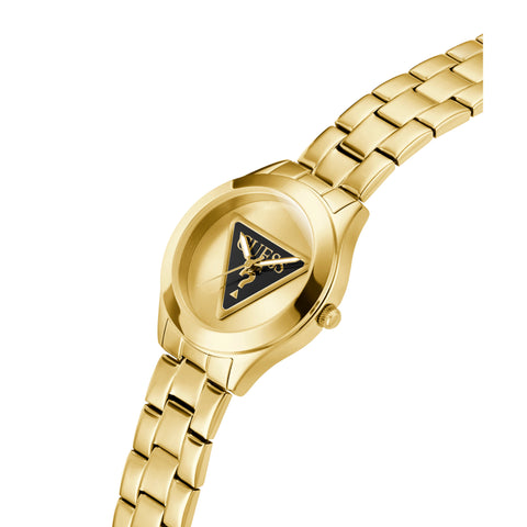 Reloj Guessde mujer Tri plaque color dorado con logo negro