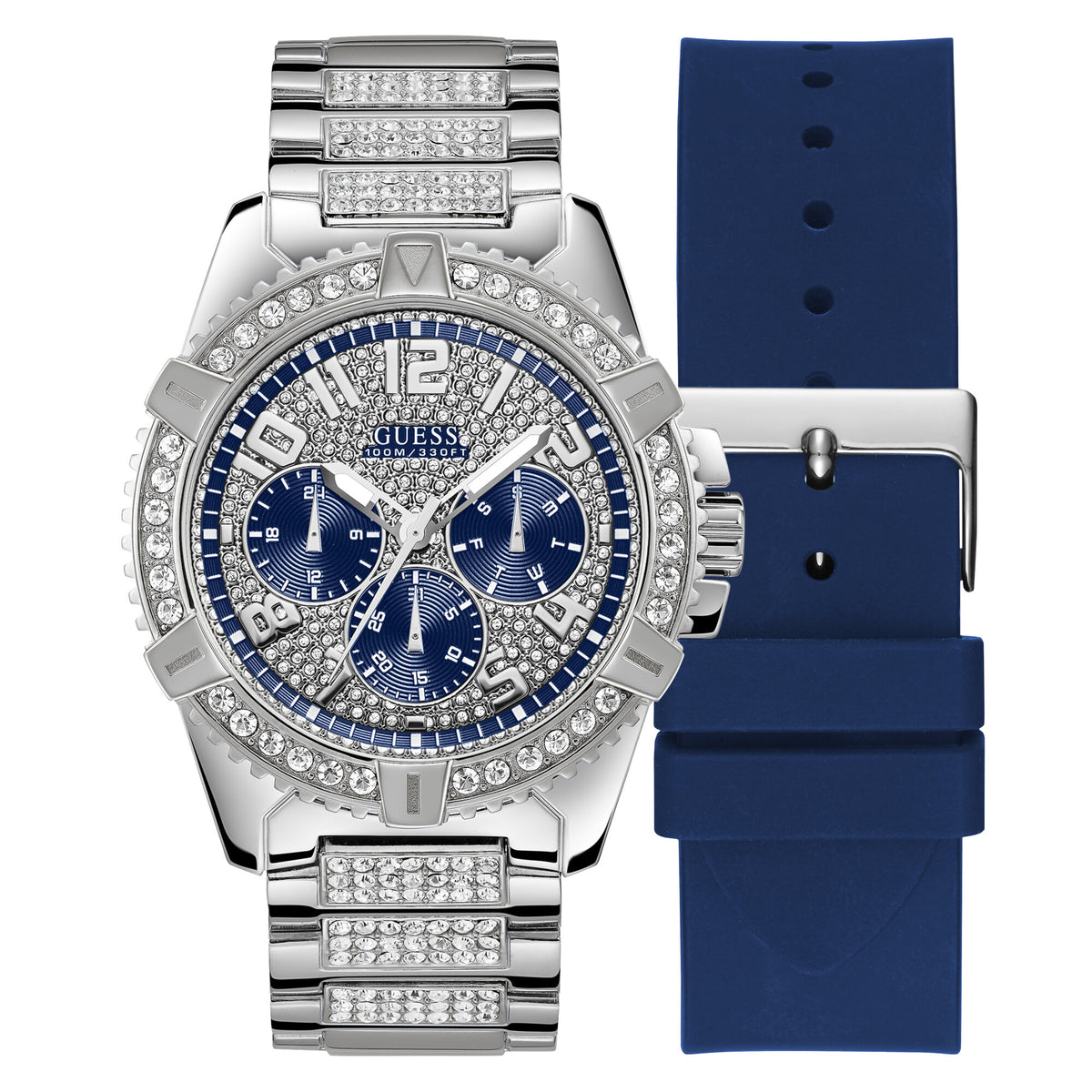 Reloj Guess de hombre Frontier color plata con correa doble Azul