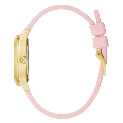 Kit de reloj + collar para dama marca Guess color rosa con dorado