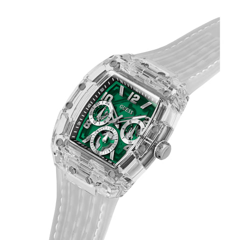 Reloj Guess de hombre Phoenix transparente con caratula color verde