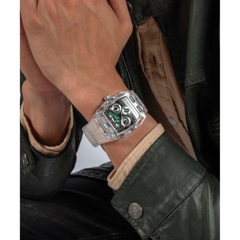 Reloj Guess de hombre Phoenix transparente con caratula color verde