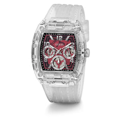 Reloj Guess de hombre Phoenix transparente con carátula vino