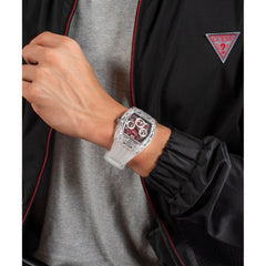 Reloj Guess de hombre Phoenix transparente con carátula vino