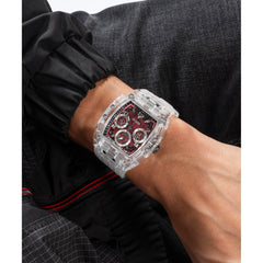 Reloj Guess de hombre Phoenix transparente con carátula vino