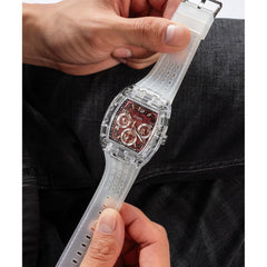 Reloj Guess de hombre Phoenix transparente con carátula vino