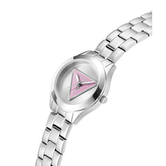 Reloj Guess de mujer Tri plaque color plata con logo rosa